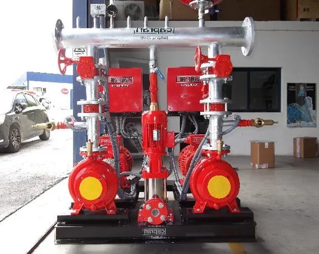 Caprari-branded pump package with two horizontal electric pump units, a smaller vertical pump, control cabinets and pipework